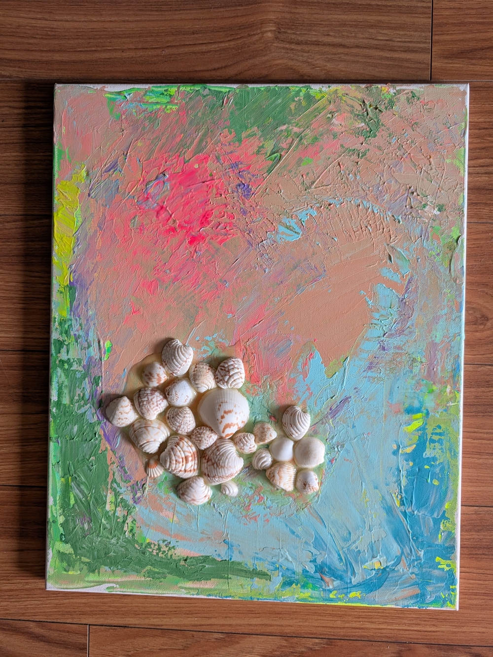 Abstract Coastal Shell Wall Art in Pastel Greens and Pinks